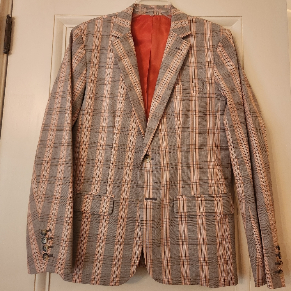 Men's Plaid Blazer - Gray and Orange